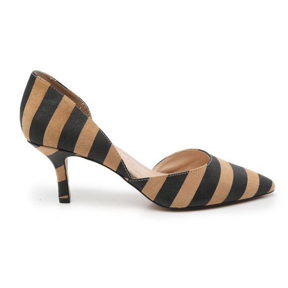 Sole Society JENN Striped Suede d'Orsay Pumps Point Toe Heels Shoes Back Tan 7.5 - Picture 2 of 10